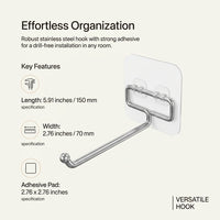 Bedroom & Closet Waterproof Sticky Hooks, Removable Stainless Steel Kitchen for Hanging, Strong Adhesion for Students, Versatile Bathroom Organization