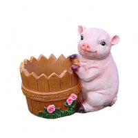 Hand-Painted Pig Ornament Sculpted Pig Statue Small Resin Figurine Decorative for Courtyard, Park, Window Display