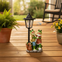 Frog Statue with Solar Lantern Cute Outdoor Decoration Hand-Painted for Patio