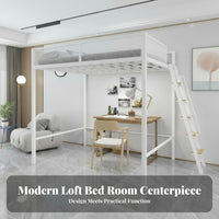 Space-Saving Loft Bed Strong Load-Bearing Metal Loft Bed Stable and Sturdy for Children, Students, Small Apartment, Dorm Room