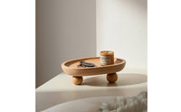 Minimalist Oval Wood Tray Compact Wood Tray with Curved Rim Sturdy Modern for Bedside Table
