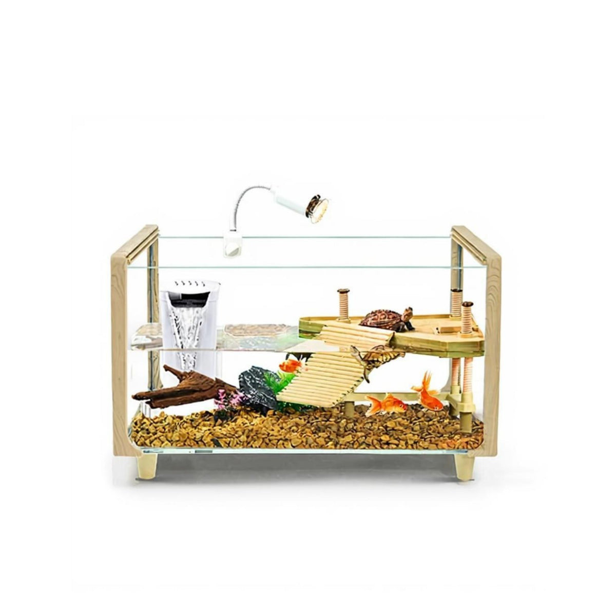 Glass Turtle Habitat with Basking Area and Filtration