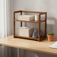 Space Saving Multi-Layer Storage Rack Easy Reach 2-Tier Desk Shelf Sturdy Construction 2-Tier Wooden Organizer Heavy Duty for Students, Dorm Room, Office, Kitchen