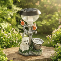Welcome Dog Statue with Basin Automatic Dog Statue with Solar Light for Walkway