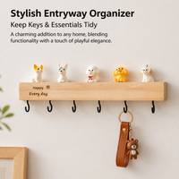 Rustic Wood Key Holder for Small Apartment, 6 Hook Hanger, 25cm Key Hook with Mail Organizer, Modern Matte Black, 10 kg Capacity