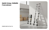 Foldable Stainless Steel Telescopic Ladder Heavy-Duty Telescoping Ladder Adjustable Height Space-Saving for DIY Enthusiasts, Professionals, Household, Construction Site, Indoors, Outdoors