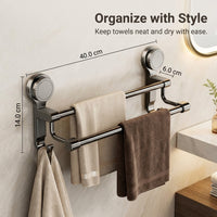 Sink Towel Bar, Carbon Steel No Drill Rack for Bathroom, Rust-Resistant Apartment Storage with 180° Rotation & Strong Suction, Secure Anti-Slip Design