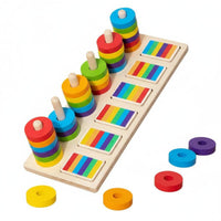 Improves Fine Movement Skills Wooden Color Matching Game Educational Fun Hoop Stacking Pillar Toy Promotes Hand-Eye Coordination