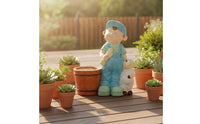 Planter with Child Figure Decorative Planter Hand-Crafted Barrel Flower Pot for Gardeners