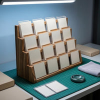 Polished Finished 4-Tier Wooden Card Display Stand Rectangular Base Tiered Card Display Rack Tabletop Multi-Purpose