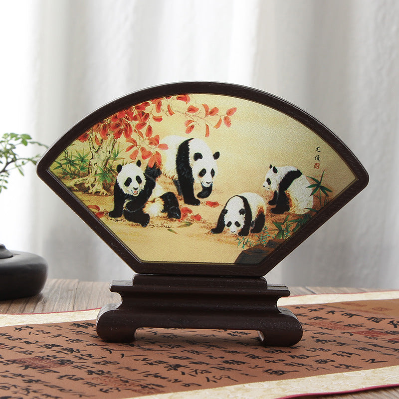 Antique Fan-Shaped Glass Screen Decoration, Chinese Style, Gift
