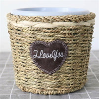Plant Pots and Wicker Basket for Indoor Plants, Round Flower Pots for Farmhouse Decor, Handmade Plant Basket with Label, Seagrass Woven Liner