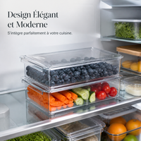 Clear Refrigerator Drawer Organizer with Lid, Stackable Food Storage Container for Kitchen Pantry