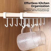 Cabinet and Cupboard Under Shelf Hanging Hook Rack for Kitchen User, No Drill with Easy Install Clip
