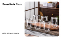 Multi-Purpose Heat Resistant Water Carafe Set Anti-Scald Borosilicate Glass Drinkware Set Easy to Clean for Families, Kitchen, Home, Bedroom