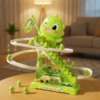 Electric Climbing Track Toy Musical Stair Climbing Dinosaur Toy Dinosaur Track Set with Cars Light-up Interactive for Kids