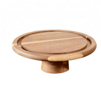 Round Wooden Cake Stand Pedestal Tray Polished Serving Ware Tabletop Home Decor