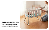 Paintsafe Finish Bedside Sleeper Foldable Convertible Oval Crib Rocking Function Infant Cradle Multifunctional for Newborns, New Parents, Toddlers, Bedroom, Travel, Home, Living Room