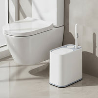 Automatic Bathroom Trash Can with Toilet Brush Rectangular Slim Trash Can with Wheels Space-Saving Wastebasket Wheeled