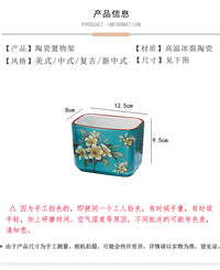 2025新款美式陶瓷牙刷架放电动牙刷置物架 卫生间牙膏梳子收纳筒 八角牙刷架，深蓝鸡蛋花
