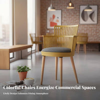 Comfortable Cushion Upholstered Seat Restaurant Chair Long-Lasting Construction Upholstered Dining Chair Ergonomic Backrest Slatted Back Armchair Heavy Duty for Business Owners, Event Planners, Homeowners, Quick-Service Shop, Eatery, Hotel, Kitchen