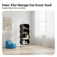 On Wheels 5-Tier Rolling Organizer Space-Saving Wavy 4-Tier Rolling Shelf Versatile Bookshelf Easy Assembly for Homeowners, Young Adults, kid's Room, Bedroom, Reading Nook, Classroom
