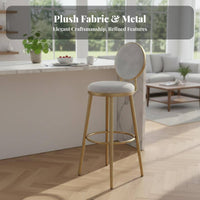 Nordic Design Upholstered Bar Stool with Round Back Modern Minimalist Design High Chair Padded Cushion Seating Furniture Stable Base for Homeowners, Business Owners, Interior Designers, Counter, Restaurant, Front Desk, Kitchen Island