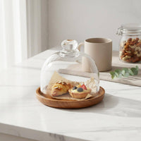 Acacia Wood Serving Plate with Glass Dome Dustproof Wood Base Dessert Dome Wooden Base Cover Jar Finely Polished for Parties