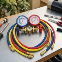 Climate Control Gauge Set with Hoses Heavy-Duty Automotive Climate Control Gauge Set Triple-Port for  Technicians, Workshop