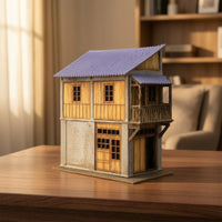 Railway Building Kit Two-Story Scale Model Building Diorama House Wood-Grain Diorama Kit Corrugated for Modelers, Dioramas