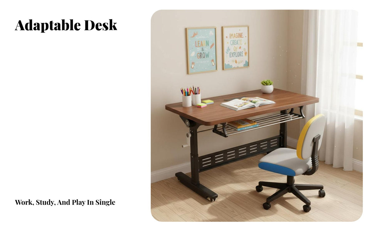 Foldable Design Height-Adjustable Rolling Desk Space Saving Adjustable Rolling Desk Multi-Functional Computer Table Rounded Corners for telecommuting Workers, Apartment Dwellers, Study Room, Small areas, Bedroom, Couchside
