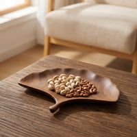 Ginkgo Leaf Tray Hand-Carved Leaf Shaped Tray Walnut Finish for Hosts, Tea Service, Tabletop Decor