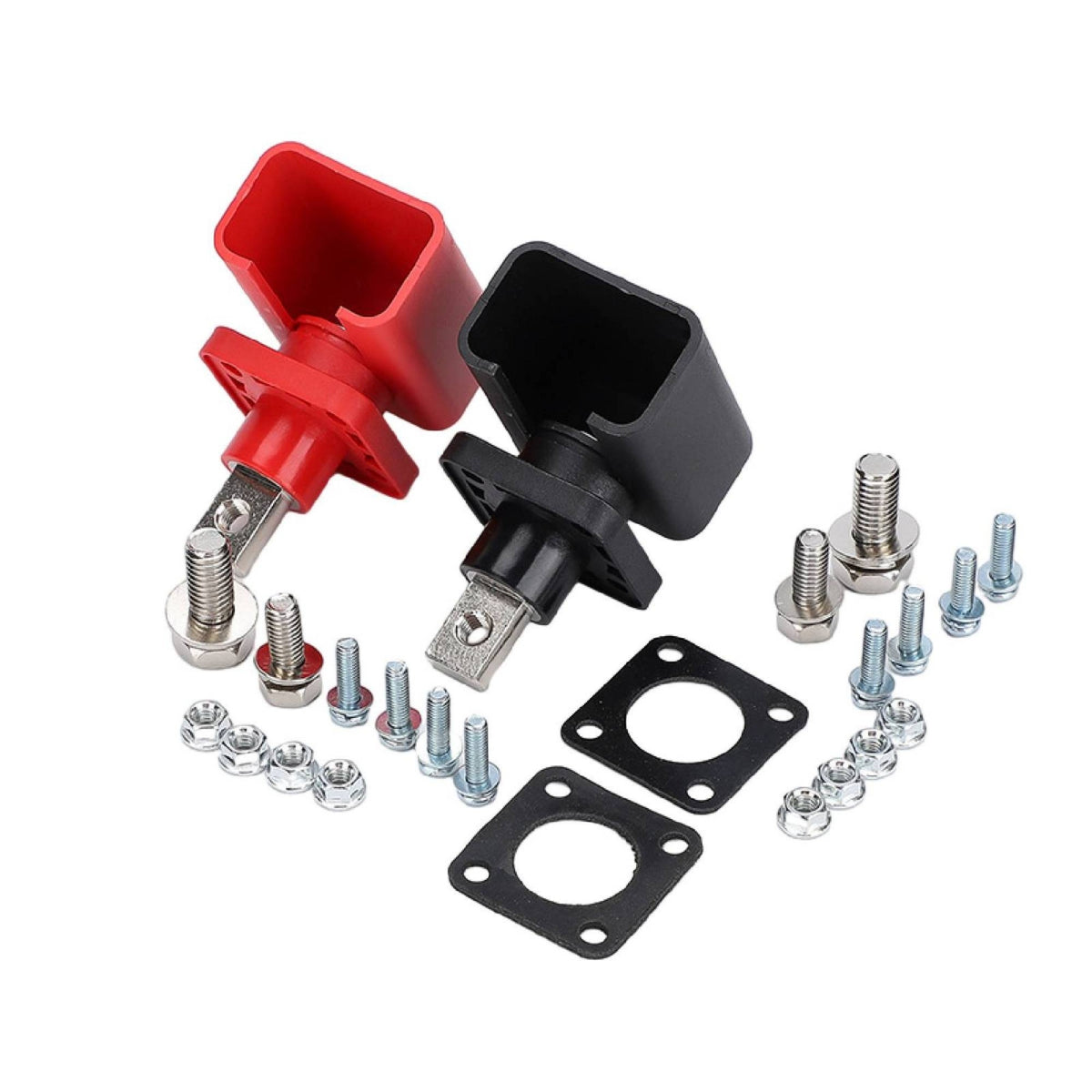 Insulated Covers Battery Terminal Connector Kit Red and Black Copper Battery Terminal Connector Threaded Post Auto Parts Flat Mounting Base