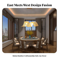 Natural Materials Rattan Hanging Light Easy Installation Woven Bamboo Lamp Adjustable Height Chinese Design Hanging Light for Restaurant Owners, Interior Designers, Homeowners, Living Room, C Not in Use Ee Shop, Bedroom, Kitchen Island