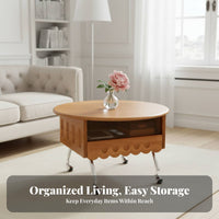 French Retro Aesthetic Petal-Shaped Lift-Top Table Height Adjustable Sofa Side Table Multi-Functional Household Furniture Space Saving for Apartment Dwellers, Interior Decorators, Living Room, Small Areas, Bedroom, Home Office