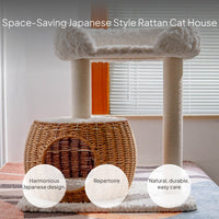 Japanese Style Cat Tree with Woven Bed and Sisal Post