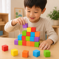 Wooden Cube Blocks Math Manipulatives for Elementary School, Geometric Model Building Blocks Educational Toy for Kids