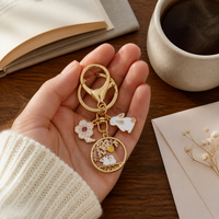 Japanese Style Cherry Blossom Cat and Rabbit Alloy Keychain