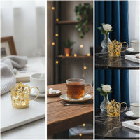 Decorative Metal Cup Holder Openwork Cup Holder with Handle Floral Lightweight for Hosts, Table Setting, Tea Service