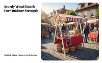 Space-Saving Wooden Market Stand with Canopy Easy Assembly Foldable Market Stall Versatile Wooden Vendor Booth with Awning Multi-Purpose for Entrepreneurs, Small Business Owners, Promotional Events, Street Vending, Craft Fairs, Trade Shows