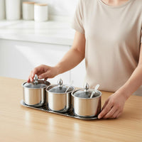 Stainless Steel Seasoning Container Set Dishwasher Safe Kitchen Countertop Seasoning Organizer for Dining Table
