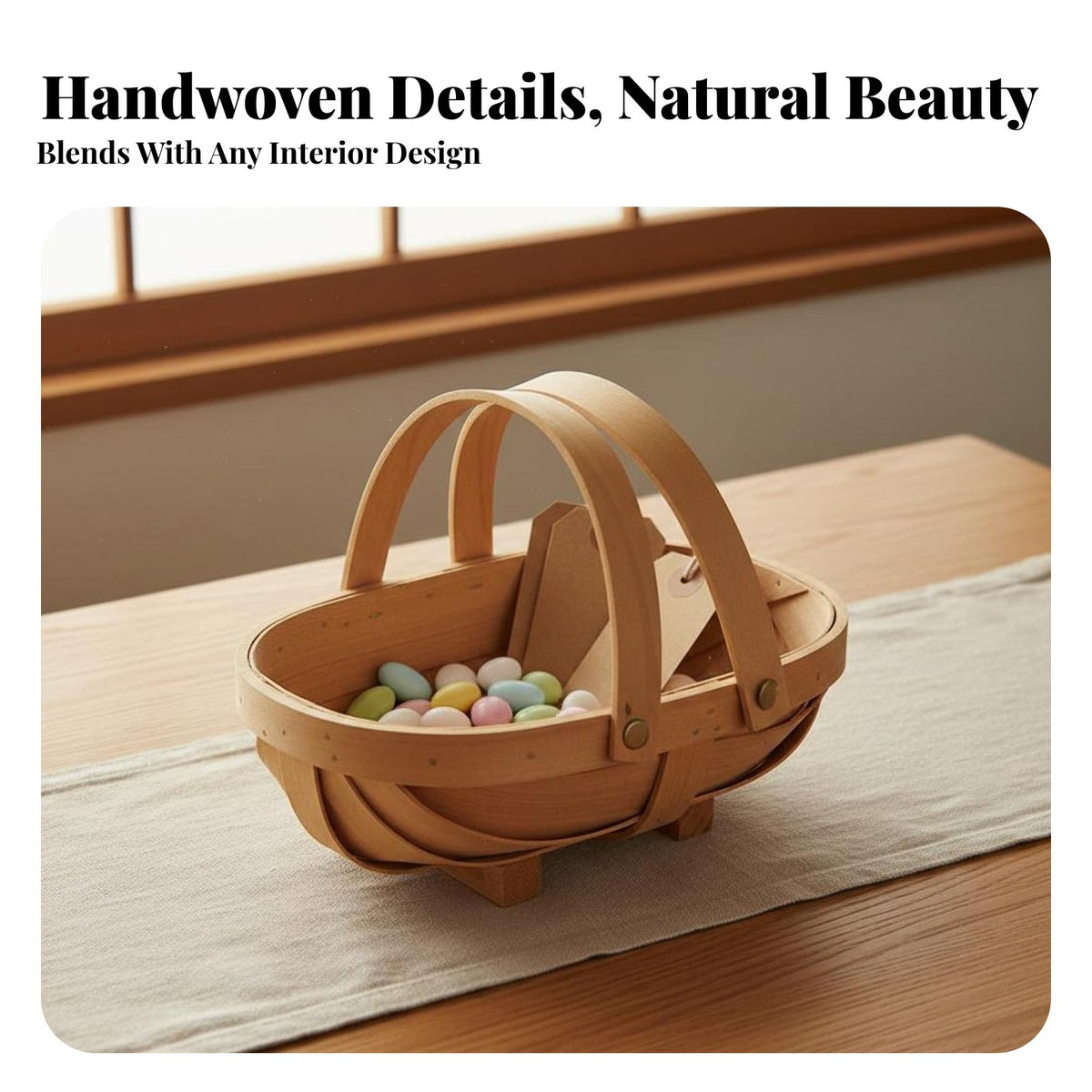 Oval Wood Chip Basket Material Japanese Design Snack Basket Handmade Serving Container for Event Planners, Families, Weddings, Parties, Kitchen