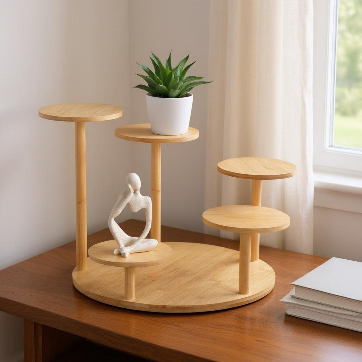 Multi-Tier Plant Stand Sturdy Construction Desktop Plant Shelf Mini Flower Pot Holder Easy to Assemble Bamboo Small Plant Holder