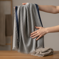 Cashmere Feel Scarf for Men and Women, Solid Color Striped Shawl with Contrast Border