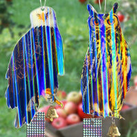 Easy to Hang Holographic Bird Waterproof Reflective Eagle Decoy Fade Resistant Hanging Owl Scarer Includes Bell for Gardeners, Orchard