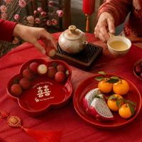 Red Wedding Candy and Dried Fruit Tray for Living Room Coffee Table, New Home Celebration Fruit Plate