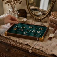 Vintage Wood Grain Jewelry Display Tray for Necklaces, Bracelets, and Pendants