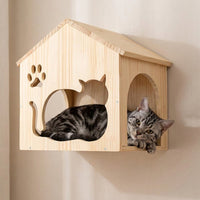 Mounted Cat House Shelter with Perch, Solid Wood Wall-Mounted Climbing Frame for Large Indoor Cats, Elevated Space for Sleeping and Playing 141