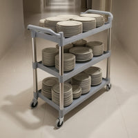 Commercial 3-Tier Rolling Cart Heavy-Duty Mobile Service Cart Sturdy Easy to Clean for Restaurants, Hotels