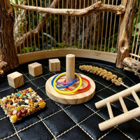 Wooden Parrot Toy Stacking Circle Set, Flower Base Training Toy, Parrot Gnaw Toy, Small Parrot Toy for Budgie Cockatiel Enrichment